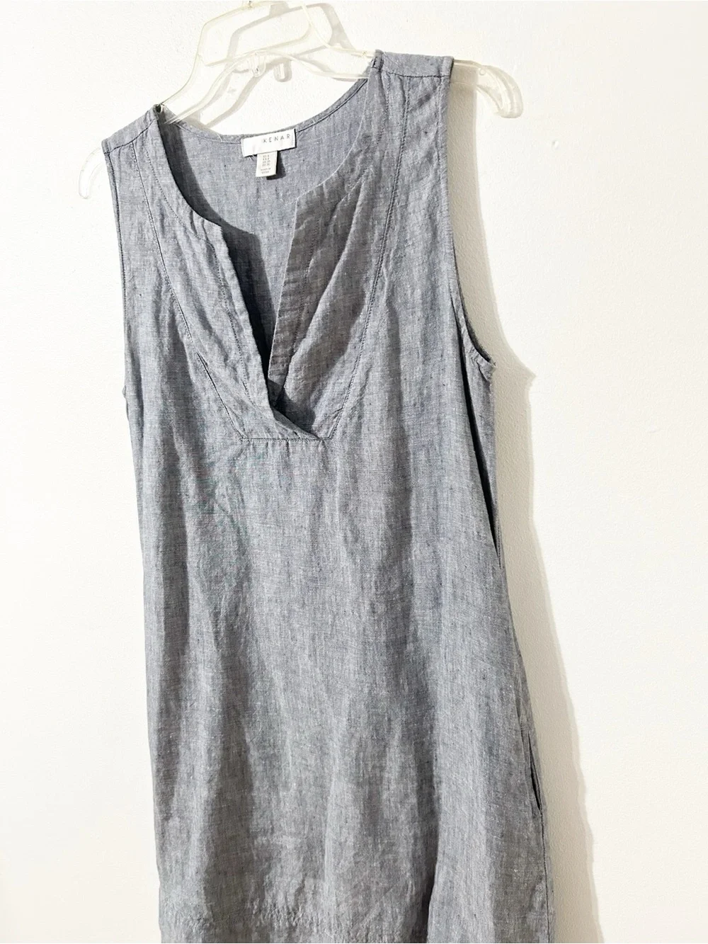 Kenar Sleeveless Linen-Blend Tunic Coverup in Chambray Gray-Blue